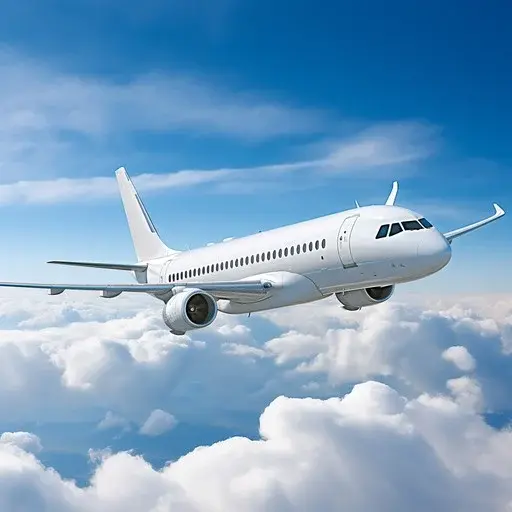 Aircraft cruising at altitude above the clouds